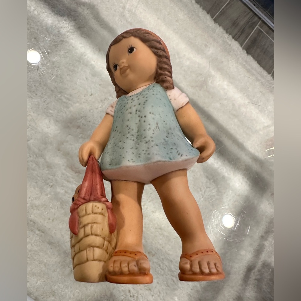 Vintage Goebel Nina & Marco Girl with Basket & Teddy Bear Figurine